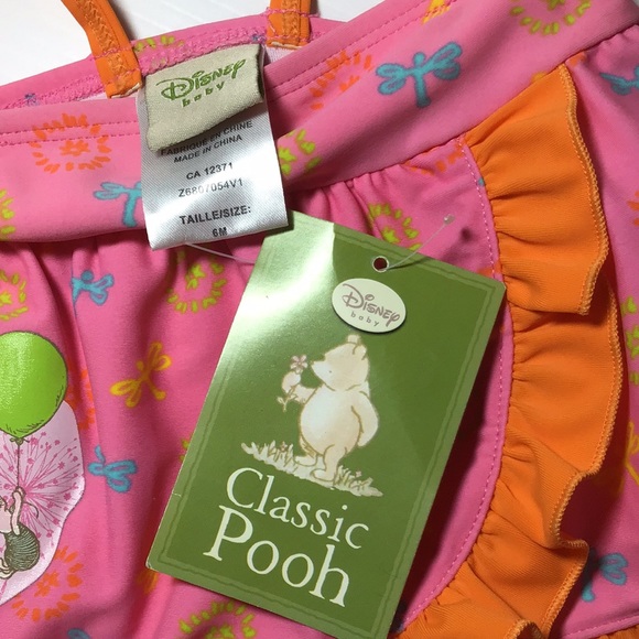 Pink Winnie the Pooh and Piglet pink Disney baby swimsuit with orange frills - Picture 2 of 10